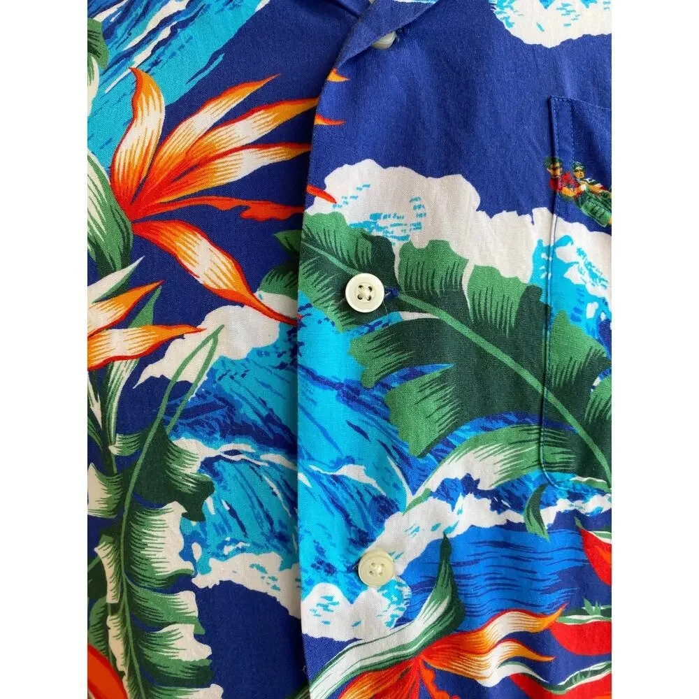 Polo Ralph Lauren Hawaiian Shirt M Tropical Beach Camp Viscose Sailboat Waves